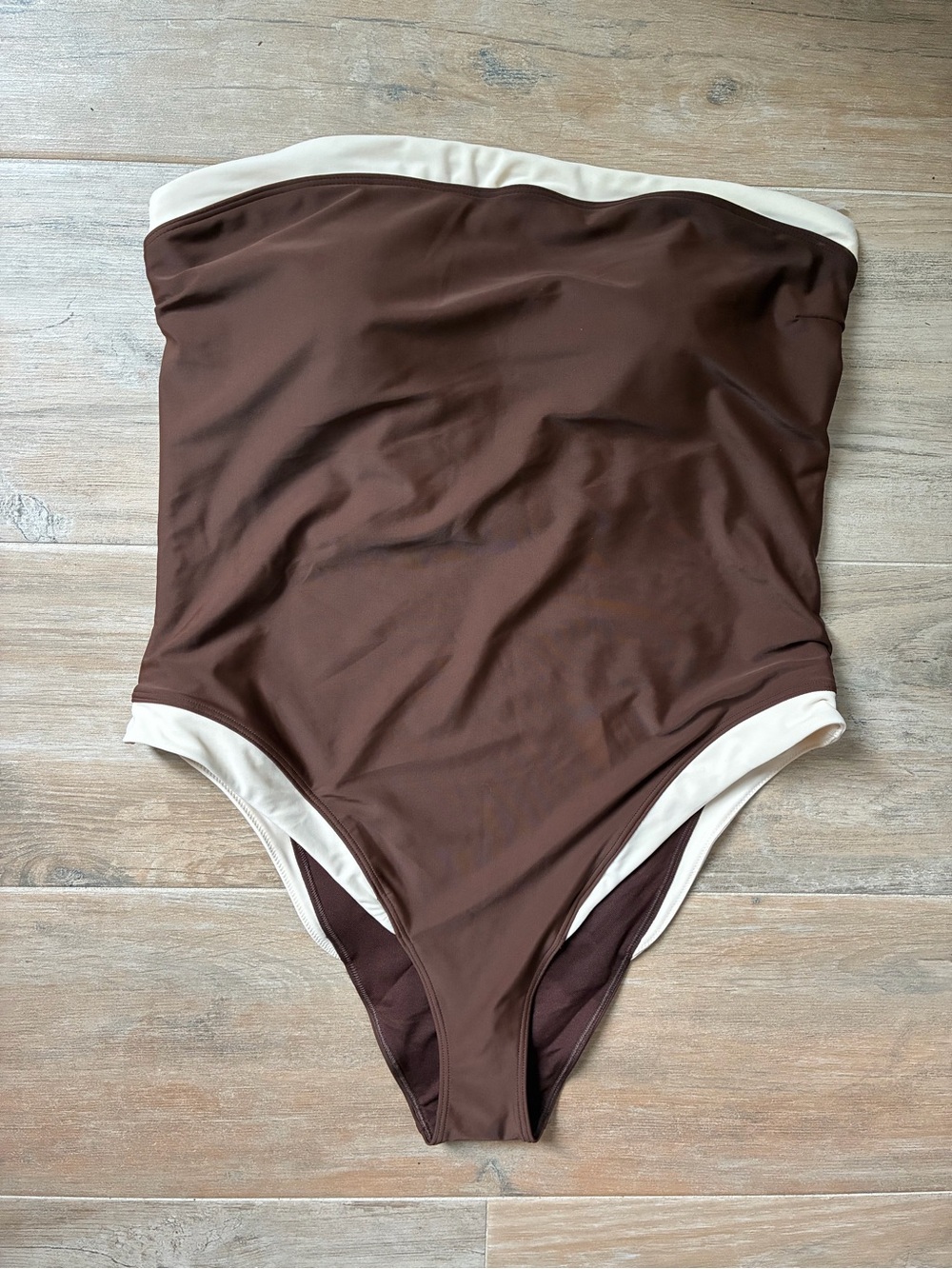 Abercrombie & Fitch Brown and Cream Strapless One-Piece Swimsuit